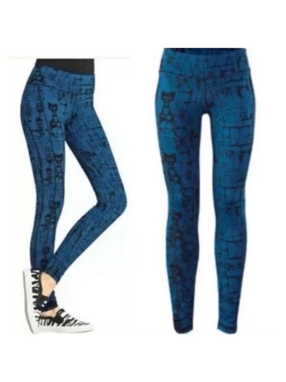 Cabi #963 Skinny Tech Cool Down Leggings Blue Black Print Large